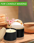 4Oz Black Candle Tins, Black Matte Candle Jars with Wood Grain Lids for Candle Making,Black Empty Metal Candle Container for Making Candles