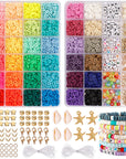 Clay Heishi Beads Bracelet Making Kit for Beginners, 5000Pcs 36 Colors Polymer Flat round Clay Beads Kit with 240Pcs Letter Beads, Pendant Charms and Elastic Strings for Crafts