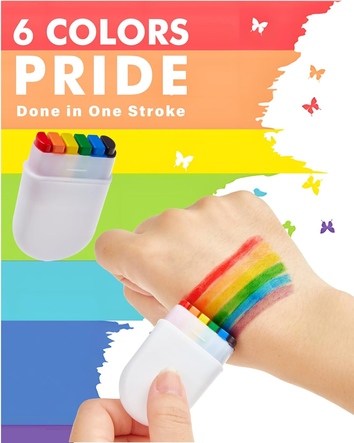 Pride Face Paint Kit - 6 Color Rainbow Face Body Paint with Pride Makeup Stick, Stencil Stickers, and Pride Bracelet - Perfect for Gay Pride Parade, Pride Month Celebrations and Party