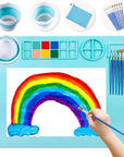Silicone Craft Mat 20X16 Inch Large Silicone Art Mat with Detachable Cup Painting Mat with 10 Painting Brushes Silicone Drawing Mat Sheets for Kids Adult DIY Accessories (Blue)