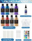 8 Colors 8.45Oz Metallic Acrylic Pour Paint Supplies Kit, Large Volume Premixed High Flow Painting Bulk Set with Silicone Pouring Oil, Gloves, Instructions for Beginner DIY - Ready to Pour