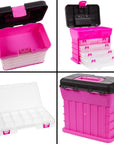 Pink Tackle Box for Women, 4 Drawer, 13 Compartment Tool Storage Organizer for Crafts, Dolls, Nail Kits, Sewing (10 X 10 Inches)