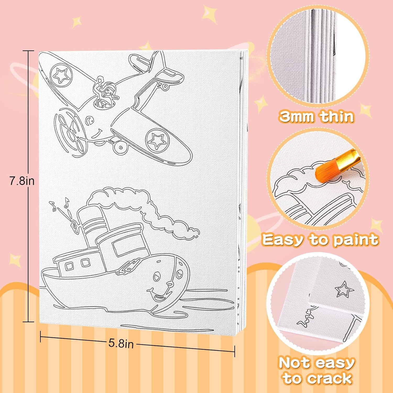 Pre Drawn Painting Canvas for Painting Canvas Panels 7.8 X 5.8 Inch Pre Printed Designs Stretched Canvas Kit for Beginner Party Favor, 12 Style(36 Pcs)