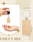 50 Pcs Wooden Keychain Blanks Laser Engraving Blanks Wood Blanks Key Chain Bulk Unfinished Wooden Key Ring Key Tag for DIY Gift Crafts