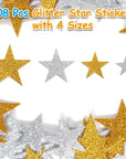Glitter Star Foam Stickers - Sparkly Gold and Silver,Self Adhesive for Kids Crafts - Large & Small Sticky Stars Shape Pack of 208 PCS.