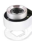 30X Loupe Magnifier with 6 Light,Desktop Portable Metal Magnifier Folding Scale Sewing Magnifing Glass for Textile Optical Jewelry Tool Coins Currency (White)