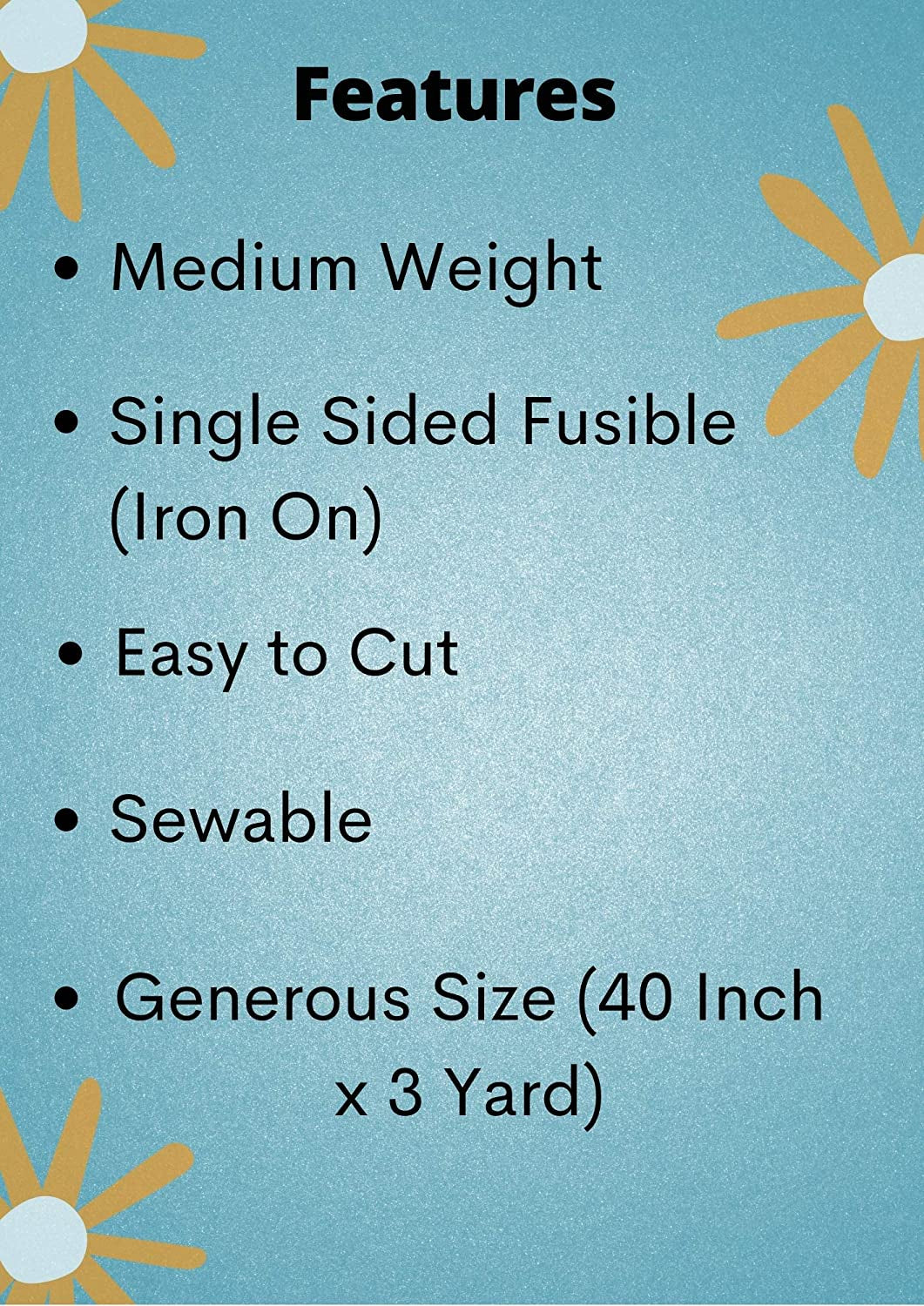 Medium Weight Iron on Fusible Interfacing for Sewing Projects, (40 Inch X 3 Yard) White Non-Woven, One Sided