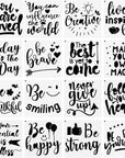 16 Pieces Stencils for Painting Inspirational Word Stencil Kit Motivational Stencils Reusable Polyester Film Template Stencils with Open Ring for Painting on Wood Wall Home Decor(7.87 X 7.87 Inches)