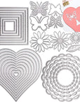 Dailytreasures 5 Set Cutting Dies Stencil, 32Pcs Metal Template Moulds Multi-Shape DIY Craft Embossing Tools for Album Scrapbooking Art & Mother'S Day Card Making(Heart/Square/Round/Butterfly/Flower)