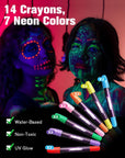 14 Pcs Glow in the Dark Face Paint, Black Light Neon Face & Body Paint, Halloween Masquerade Makeup Sticks, Fluorescent Crayons Kit for Kids