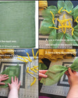 4 Rolls Poly Burlap Deco Mesh 10 Inches Kit for DIY Front Door Sunflower Wreath Zip Ties Chenille Stems Included (Yellow-Green-Burlap)