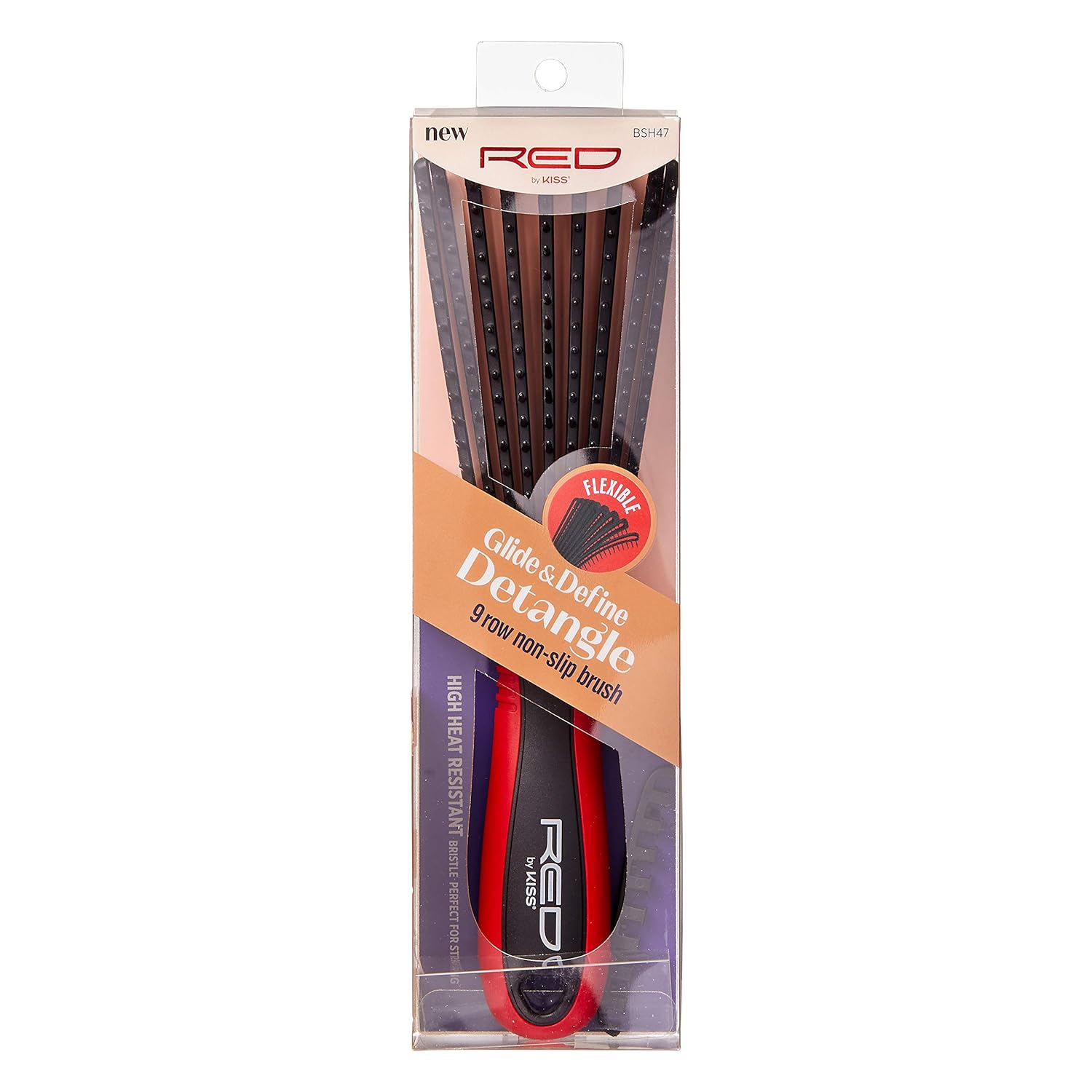 Red by Kiss Glide & Define Non-Slip Detangling Brush for Natural Hair Scalp Care Hair (Travel size) Heat Resistant Bristles Works Well with Blow Dryer
