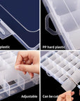 36 Grids Clear Plastic Organizer Box with Adjustable Compartment Dividers, Jewlery Storage Bead Organizer Rock Collection Box for Fishing Tackles Washi Tapes Threads