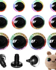18Pcs 12-18Mm 3D Rainbow Glitter Safety Eyes for Crocheting with Washers Safety Eyes for Amigurumi Crochet Animals Halloween Decorations Crochet Accessories Gift for Crochet Lovers