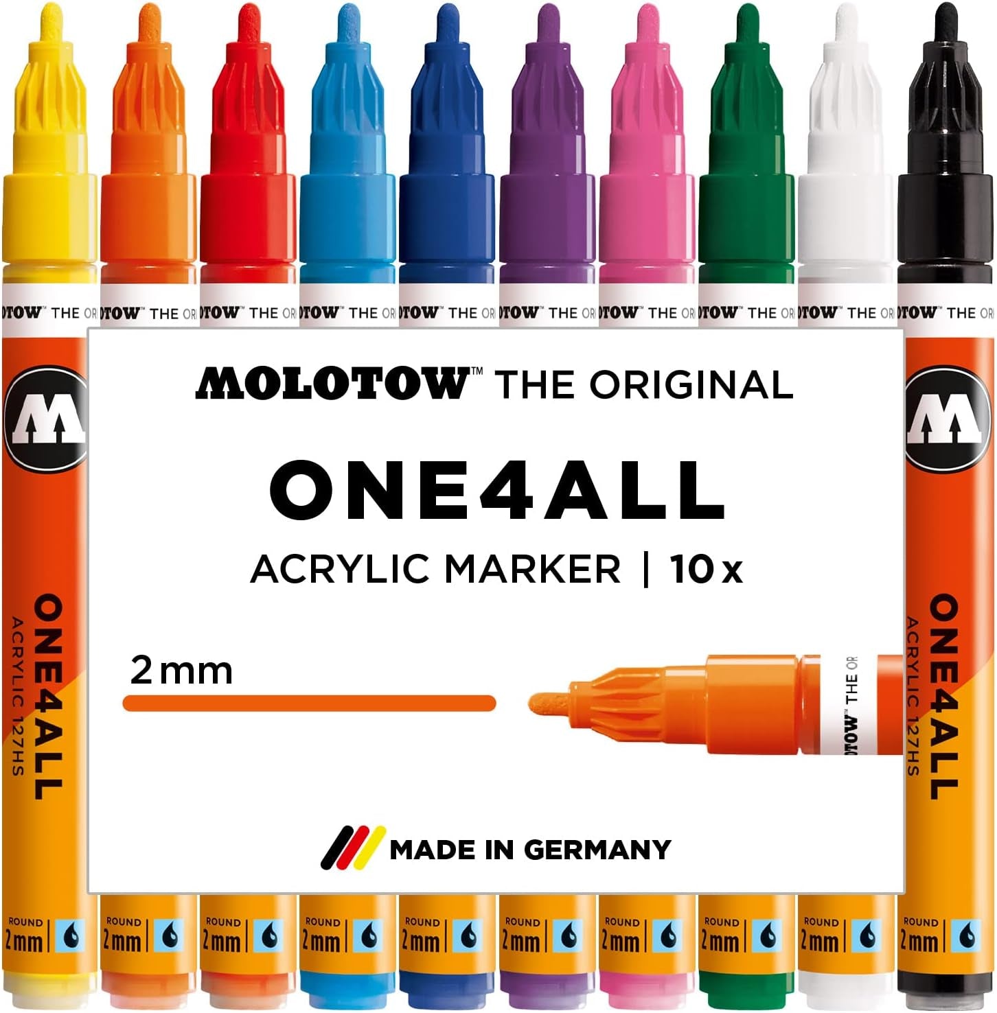 One4All 127HS Acryl Marker Basic-Set 1 (2,0 Mm Strichstärke, Hochdeckend Und Permanent, Uv-Beständig, Für Fast Alle Untergründe) 10 Stück Sortiert