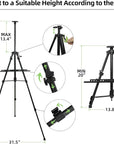 Artist Easel Stand Painting Stand Art Easel, 20"To 61" Art Easel for Painting Canvase & Displaying, Aluminum Adjustable Height Display Tripod with Portable Bag/Folding Keg/Apron.(Black)