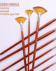 Fan Paint Brush Set of 9 Pcs, Professional Artist Acrylic Paint Brushes Set with Long Wood Handles Anti-Shedding Nylon Hair for Acrylic Watercolor Oil Painting,Rock Painting