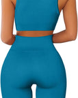 Women'S Yoga Workout Outfits 2 Piece High Waisted Leggings with Sports Bra Gym Clothes Sets Light Blue S