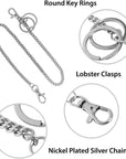 18" Silver Nickel Plated Pocket Keychain String with Both Ends Lobster Claw Clasp Trigger Snap Handle for Belt Loop, Purse Handbag Strap, Keys, Wallet, and Traveling