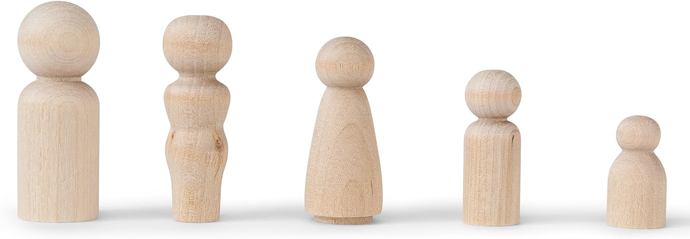 Natural Unfinished Wooden Peg Doll Bodies, Quality People Shapes, Great for Arts and Crafts, Birch and Maple Wood Turnings, Artist Set of 40 in 5 Different Shapes and Sizes