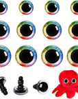 18Pcs 12-18Mm 3D Rainbow Glitter Safety Eyes for Crocheting with Washers Safety Eyes for Amigurumi Crochet Animals Halloween Decorations Crochet Accessories Gift for Crochet Lovers