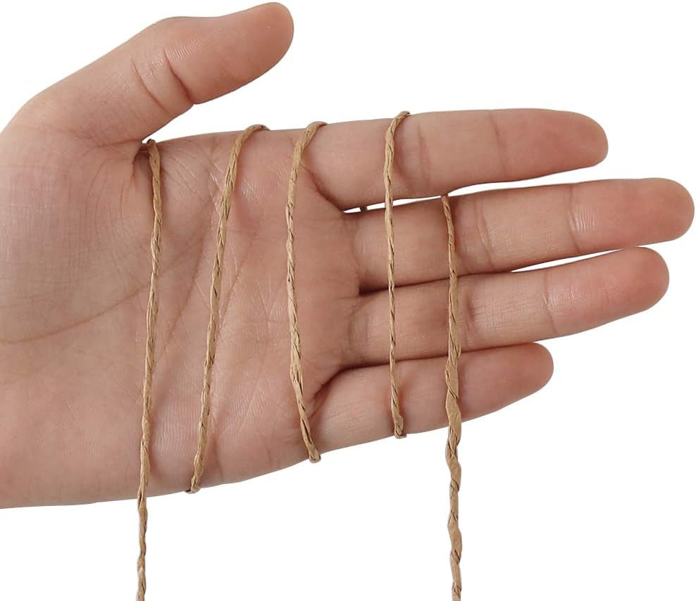 Paper String, 328 Feet 2Mm Craft Raffia Ribbon for Gift Wrapping, Natural Raffia Yarn for Crocheting, Crafting, Packing
