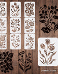9Pcs Flower Stencils for Painting 11.7X8.3 Inch Flower & Leaves Drawing Template Reusable Flower Stencil DIY Stencils for Painting on Wood, Floor, Wall and Tile