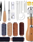 Professional Sewing Awl Kit, Portable Leather Sewing Awl Thread Kit with Straight Bent Needles Rolls Waxed Threads Small Screwdriver Yarn Scissors Needle Threader Tape Measure for DIY Craft