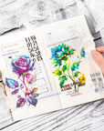 Large Holographic Shiny Fantasy Flowers Stickers - 30Pcs Waterproof Clear Glitter Floral Scrapbook Stickers for Junk Journals,Planner,Resin Art Supplies