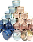 24Pcs 4Oz Candle Tins for DIY Candle, Metal Candle Container Tins for Candle Making Dark Blue Light Blue Champagne Rose Gold Container Tins
