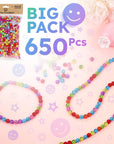 650 Pcs of Smiley Face Beads, 7X4 Mm, Big Pack | Mixed Colorful Beads, Happy Face Beads for DIY Jewelry Bracelet Earring Necklace Craft Making Supplies