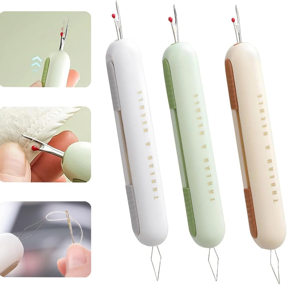Seam Ripper, 2024 Upgrade 2 in 1 Needle Threader for Sewing, Threading and Thread Removal Tools, Sewing Seam Thread Remover for Needle Work Patterns and Sewing Clothes(3Pcs)