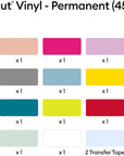 Vinyl Permanent - Everything Sampler, 12X12 Vinyl Sheets and Transfer Tapes, Create Long-Lasting DIY Projects, Durable Adhesive Vinyl for Machines, (Pack of 45 with 40+ Colors)