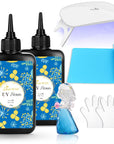UV Resin Hard, Crystal Clear UV Cure Epoxy Resin Kit Premixed Resina UV Transparent Solar Activated Glue for Jewelry Making Fast Curing 100G with Wooden Stick