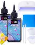 UV Resin with Light,Upgraded 200G Crystal Clear&Low Odor UV Resin Kit,Uv Light,Silicone Mat,Ultraviolet Epoxy Resin Hard,Uv Resin Starter Kit for Jewelry,Craft Decor