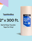 12" X 300' Roll of Clear Transfer Tape for Vinyl, Made in America, Premium-Grade Vinyl Transfer Tape for Cricut Vinyl Crafts, Decals, and Letters