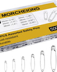 500 Pack Safety Pins, Assorted Safety Pins, Safety Pins Bulk, Rust-Resistant Nickel Plated Pins Nickel for Sewing, Craft Arts, Clothes (7 Size)