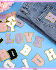 104 Pcs Chenille Letter Patches Iron on Letters Varsity Letter Patches Self Adhesive Chenille Patches Chenille Embroidered Patch for Clothing(Pink, Sky Blue, Classic)