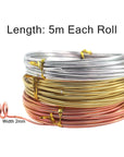 3 Rolls Craft Wire Jewelry Beading Wire Flexible Aluminum Wire Tarnish Resistant for DIY Jewelry Craft Making (12 Gauge/2Mm Thick, Silver, Gold and Rose Gold)