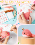 Set of 4 Cute Animal Needle Felting Starter Kit Frog Chick Bee Narwhal Animal Doll Wool Felting Tools Felt Needles Foam Mat DIY Needlework Craft Party Supplies for Beginners Adults Kids