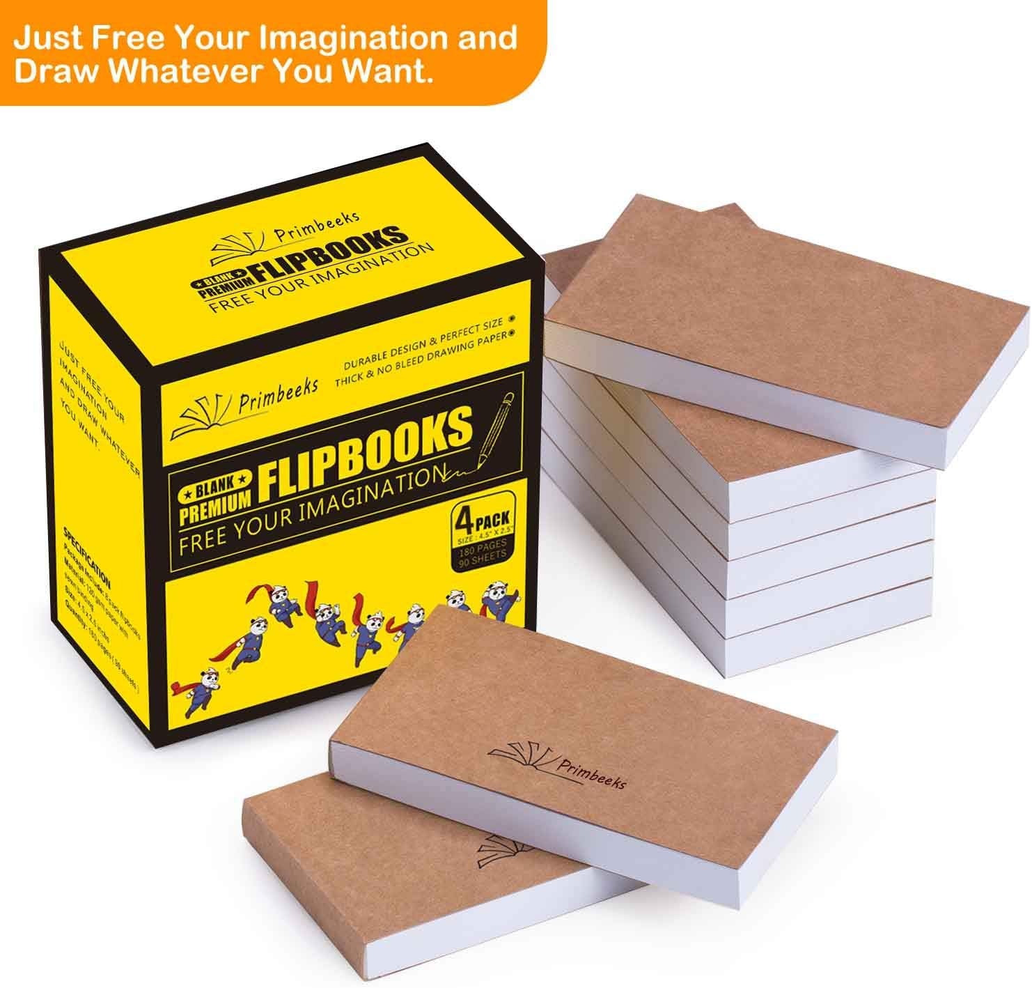 Premium Blank Flip Book Paper, 4 Pack(90 Sheets, 180 Pages per Pack) No Bleed Flip Books Kit, 4.5" X 2.5" Animation Paper for Animation, Sketching, Cartoon Creation