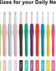 14 Piece Crochet Hooks Set, Crochet Hooks for Beginners Adults, Soft Grip Crochet Needles Tools with Storage Case,Ergonomic Crochet Hooks for Arthritic Hands