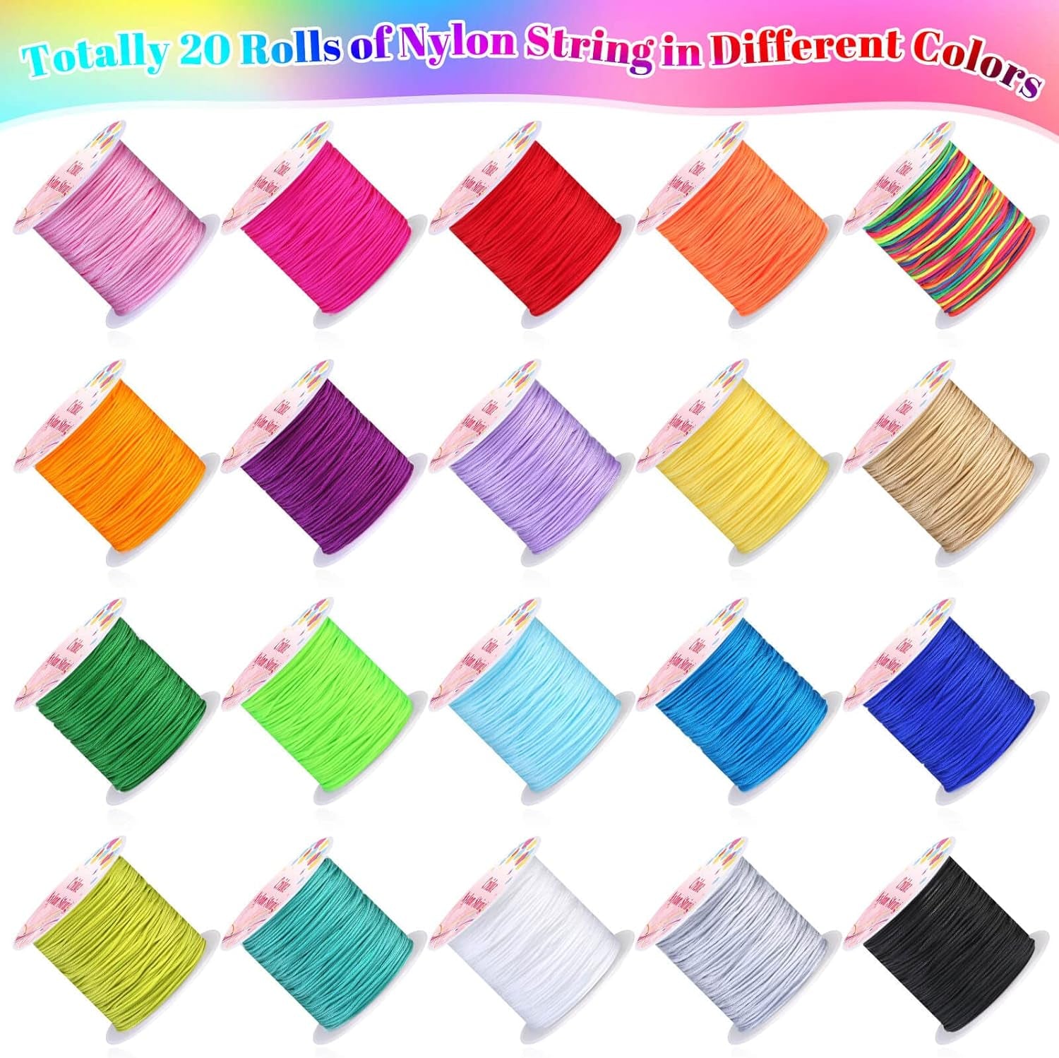 Nylon String for Bracelets,  20 Rolls Chinese Knotting Cord Nylon Beading Thread for Kumihimo, Braided Bracelets, Beading, Necklaces, Macrame Craft, Wind Chime, Jewelry Making