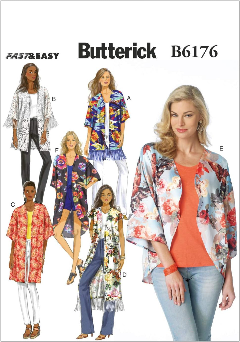 Patterns 6176, Misses Kimono,Sizes (16-18) (20-22) (24-26), ZZ (LRG-XLG-XXL), Multi-Colour