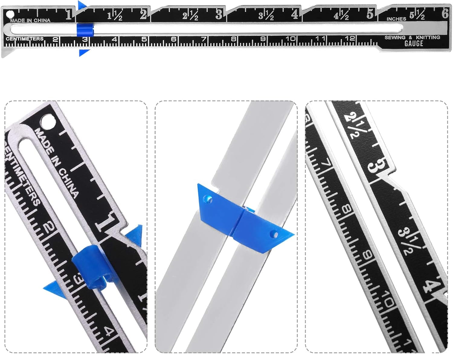 Sewing Gauge Sewing Measuring Tool, 5-In-1 Sliding Gauge Measuring Sewing Ruler Tool Fabric Quilting Ruler for Knitting Crafting Sewing Beginner Supplies (4 Pieces)