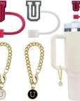 4 PCS Initial Letter Charm Accessories and Straw Cover Pack- Chains with Initial Letter for Stanley 20 30 40 Oz Tumbler with Handle