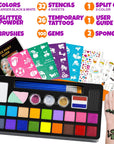 Face Painting Kit for Kids - 20 Colors Water Based Non Toxic Face Paint Kit, Professional Face Paint for Kids with Stencils & Brushes - Parties, Birthdays, Halloween Face Body Makeup Kit