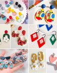Polymer Clay Earring Making Kit- 30 Clay Earring Cutters, 24 Color Polymer Clay, 8 Circle Cutters, Rollers, B7000 Glue, 640 PCS Earring Making Tools Accessories for Jewelry DIY (Instructions Include)