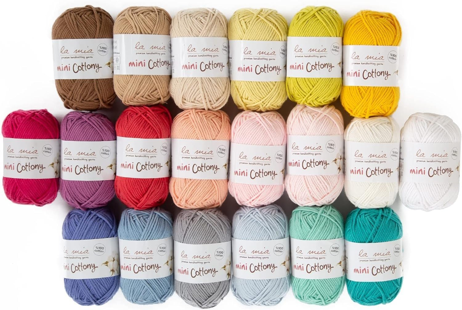 Mini Cottony 20 Skein 100% Cotton Mini Yarn, Total 17.6 Oz Each 0.88 Oz (25G) / 65 Yrds (60M), Light, Dk (V1)