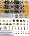 400 Set 4 Style Snap Fasteners Kit Including Leather Rivets, Eyelets, Grommets, Binding Screws, Snap Buttons Press Studs Kit with Fixing Tools for Thin Leather, Jacket, Jeans Wear
